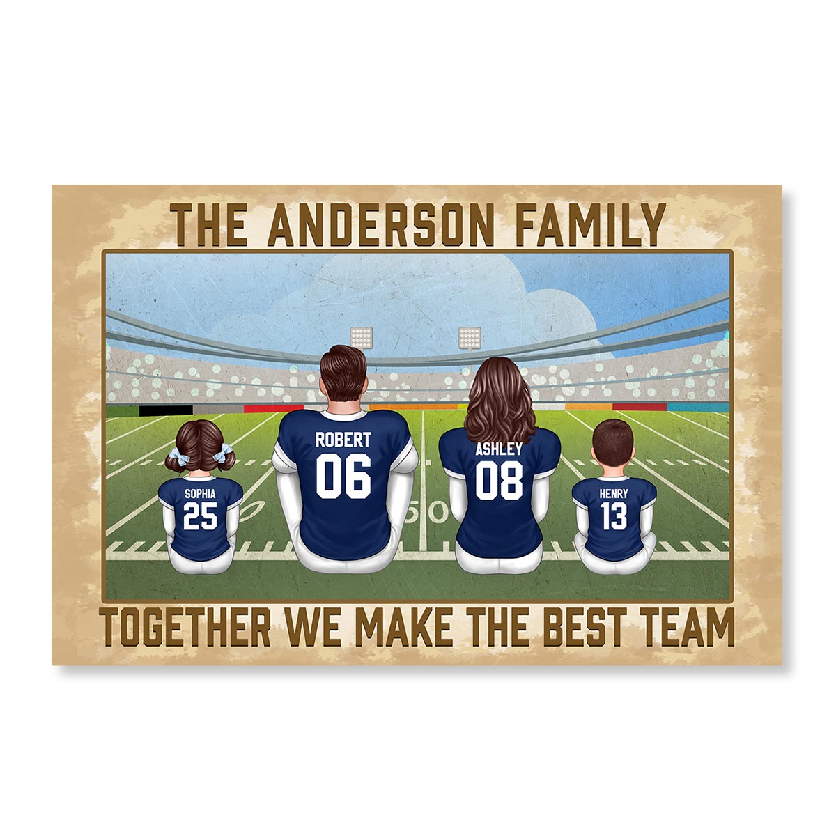 American Football Family Together We Make The Best Team Personalized Poster, Gift For Dad, For Grandpa, For Husband