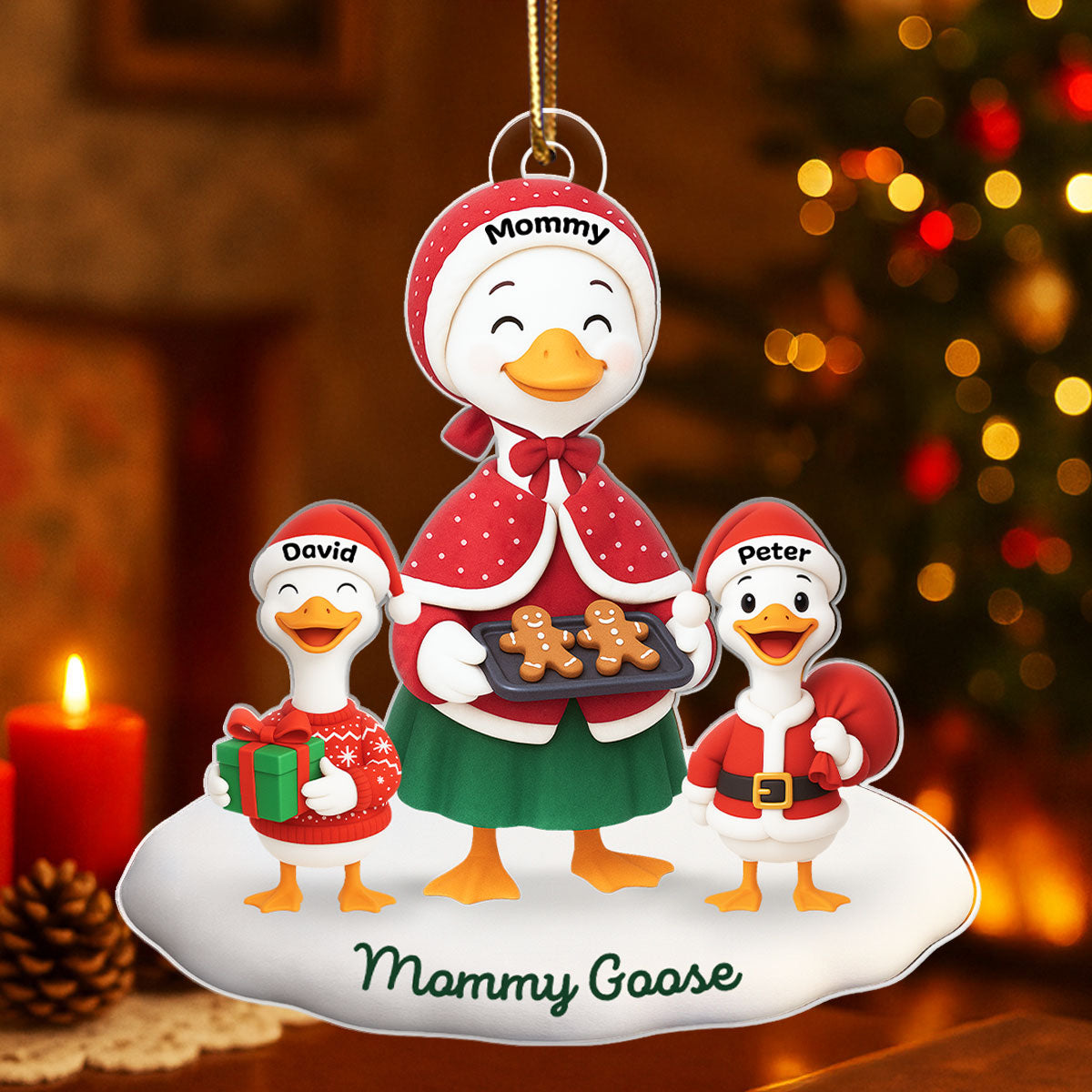 3D Effect Grandma Goose And Grandkids Personalized Acrylic Ornament, Christmas Gift For Grandma