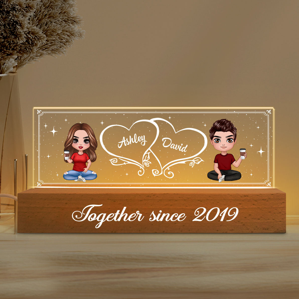 Home Sweet Home Couple Personalized Acrylic Block LED Night Light