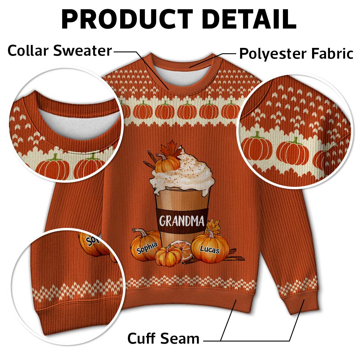 Cozy Fall Vibe Grandma Pumpkin Spice Latte Personalized Sweater