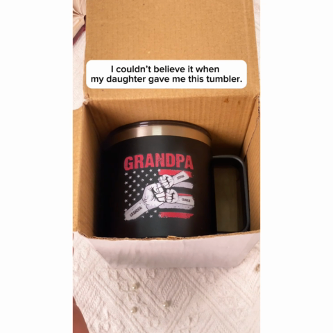 Grandpa Fist Bump Nation Flag Personalized Stainless Steel Tumbler With Handle, Birthday Gift For Grandpa, Father's Day Gift or Just Because