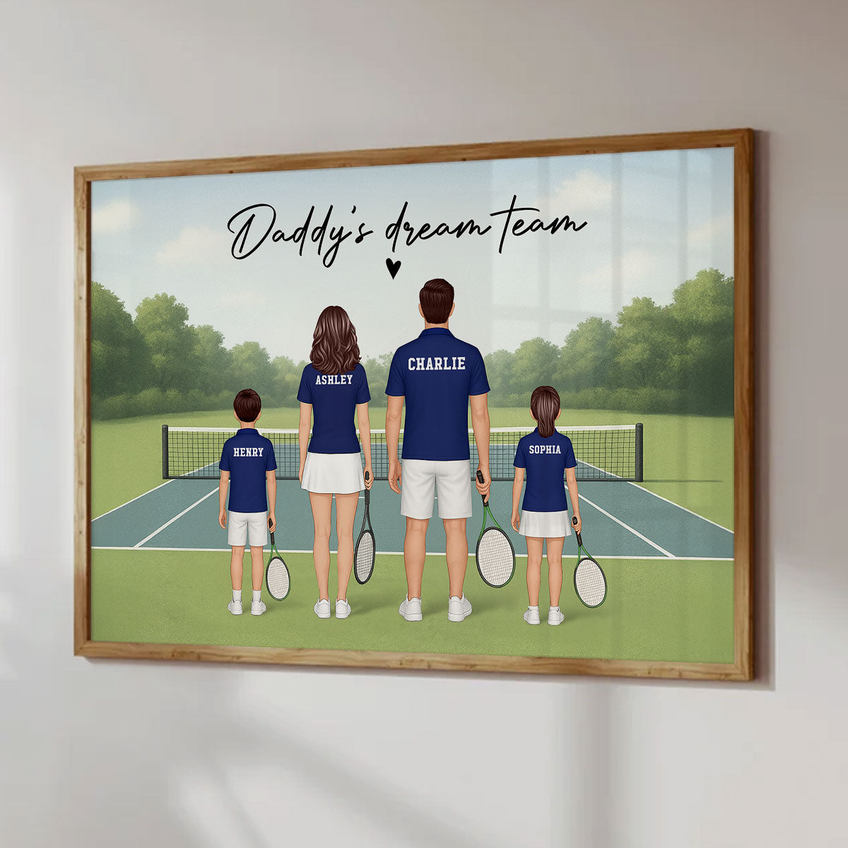 Daddy's Team Tennis Family Back View Personalized Poster, Father's Day Gift