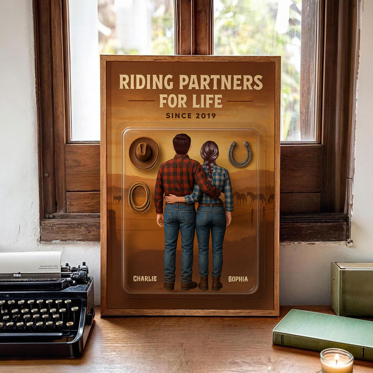 3D Effect Custom Figure Couple Horse Riding Partners For Life Personalized Poster