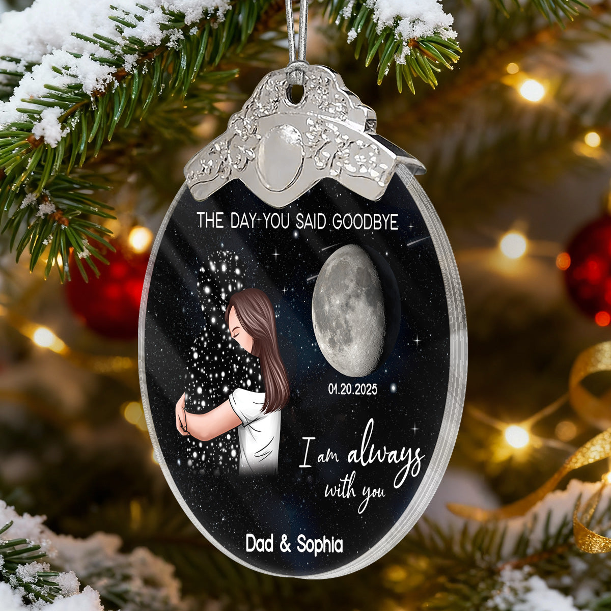 The Day You Said Goodbye Custom Moon Phase - Personalized Glass Ornament With Silver Cap - Heartwarming Memorial Sympathy Gift