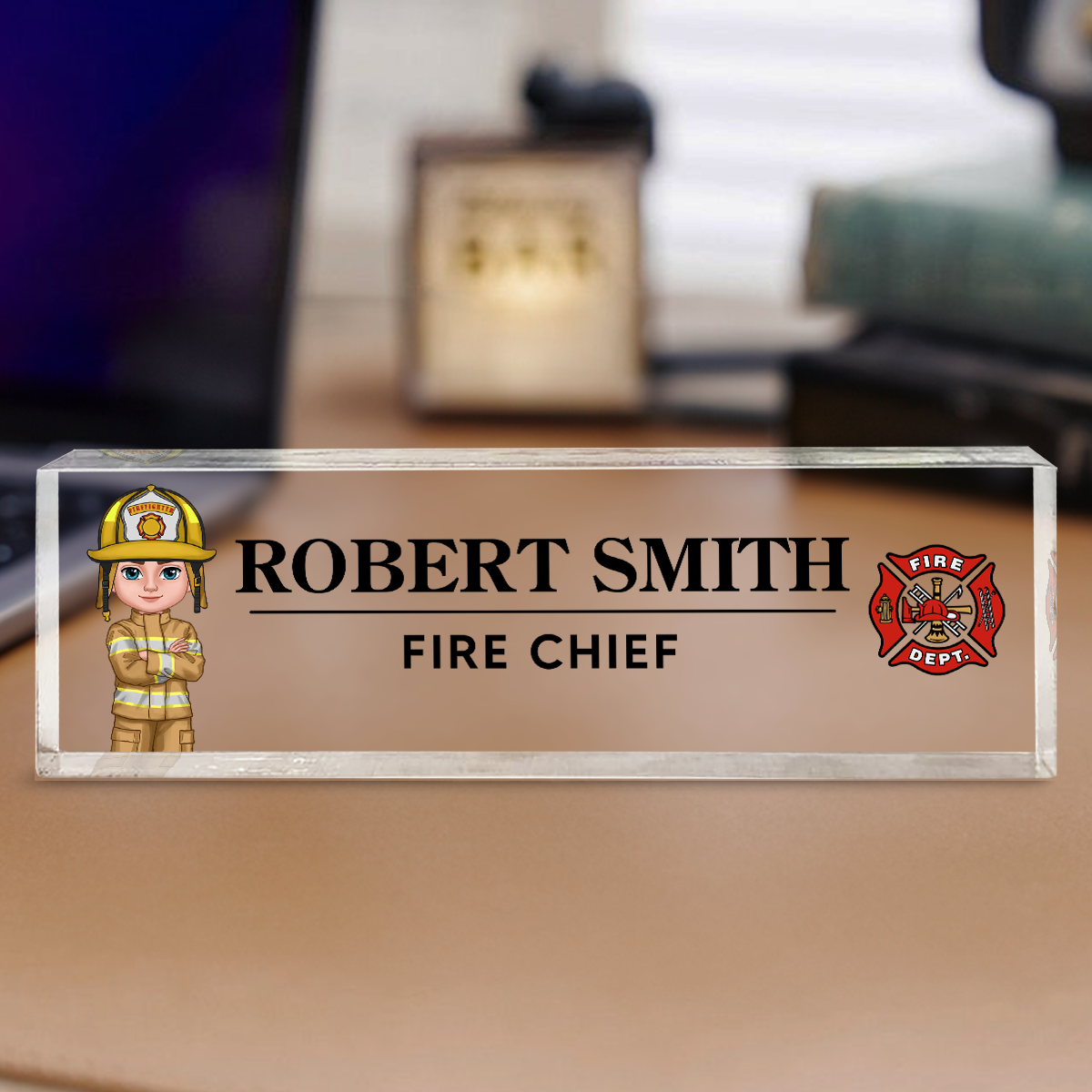 Proud Firefighter Personalized Acrylic Desk Name Plate, Appreciation Gift, Christmas Gift, Retirement Gift