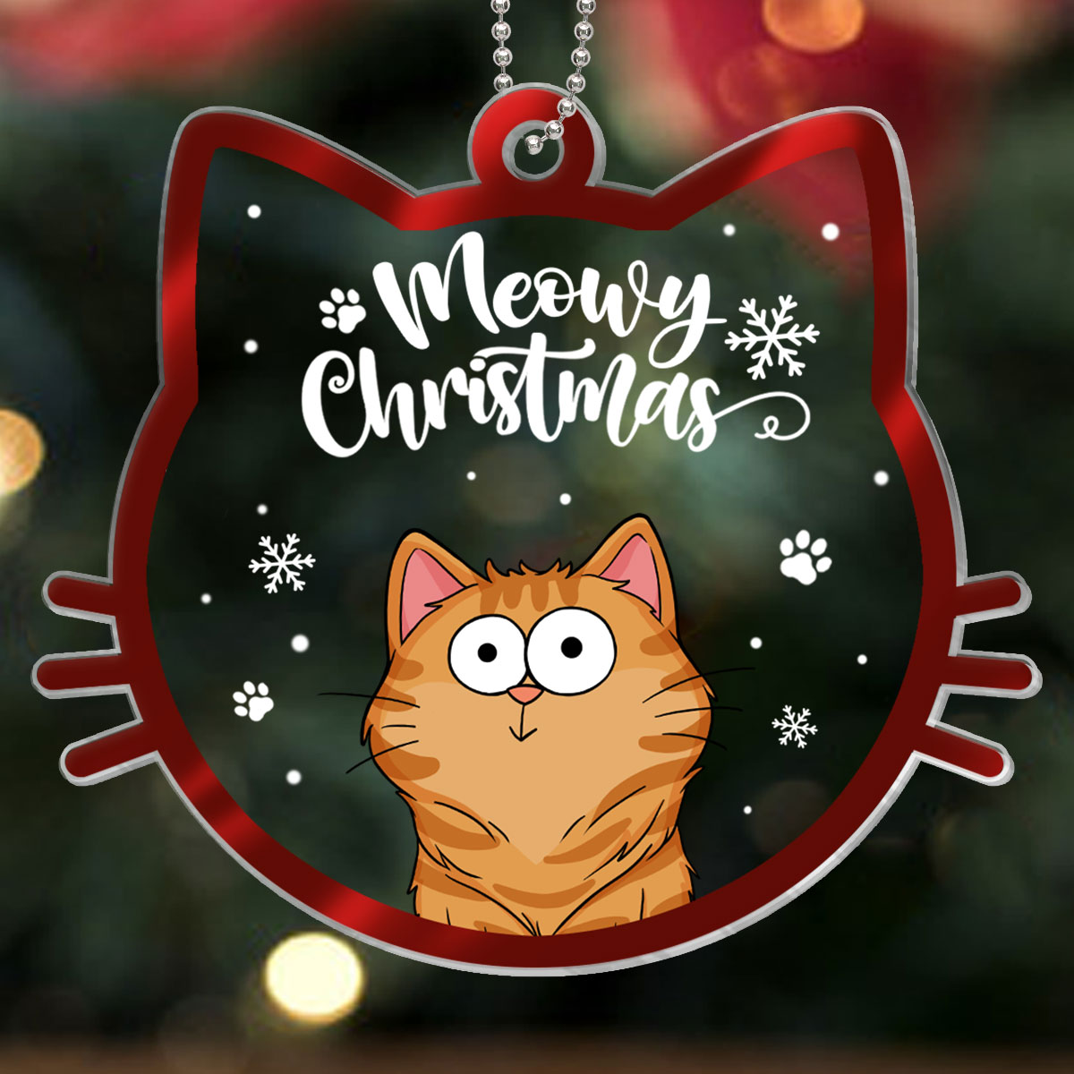 Cat Face Fluffy Funny Cats Expressions Christmas Personalized Acrylic Ornament