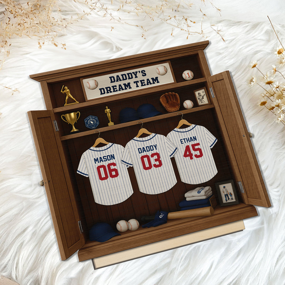 Daddy Dream Team Retro Baseball,  Gift For Dad, Grandpa Personalized Standing Wooden Plaque