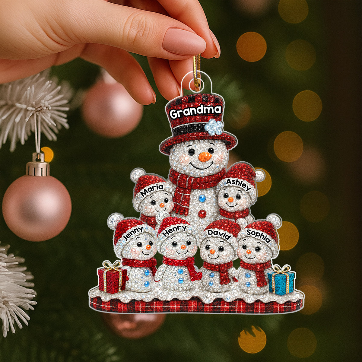 Snowman Grandma Grandkids 3D Crystal Effect - Personalized Acrylic Ornament - Christmas Gift for Grandma
