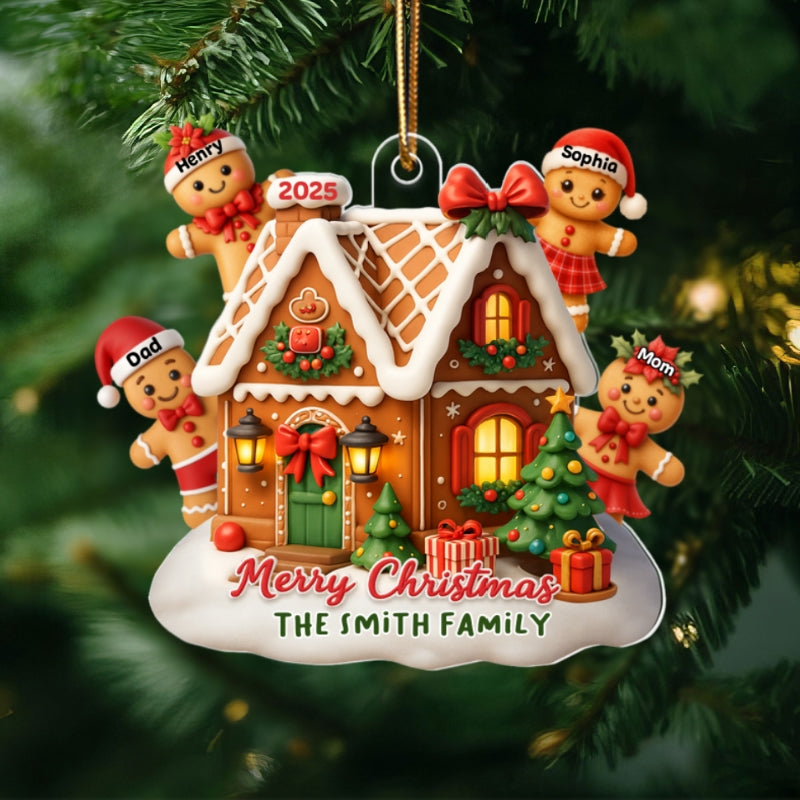 Gingerbread Family - Personalized Acrylic Ornament - Christmas Gift for Family, for Her, for Husband