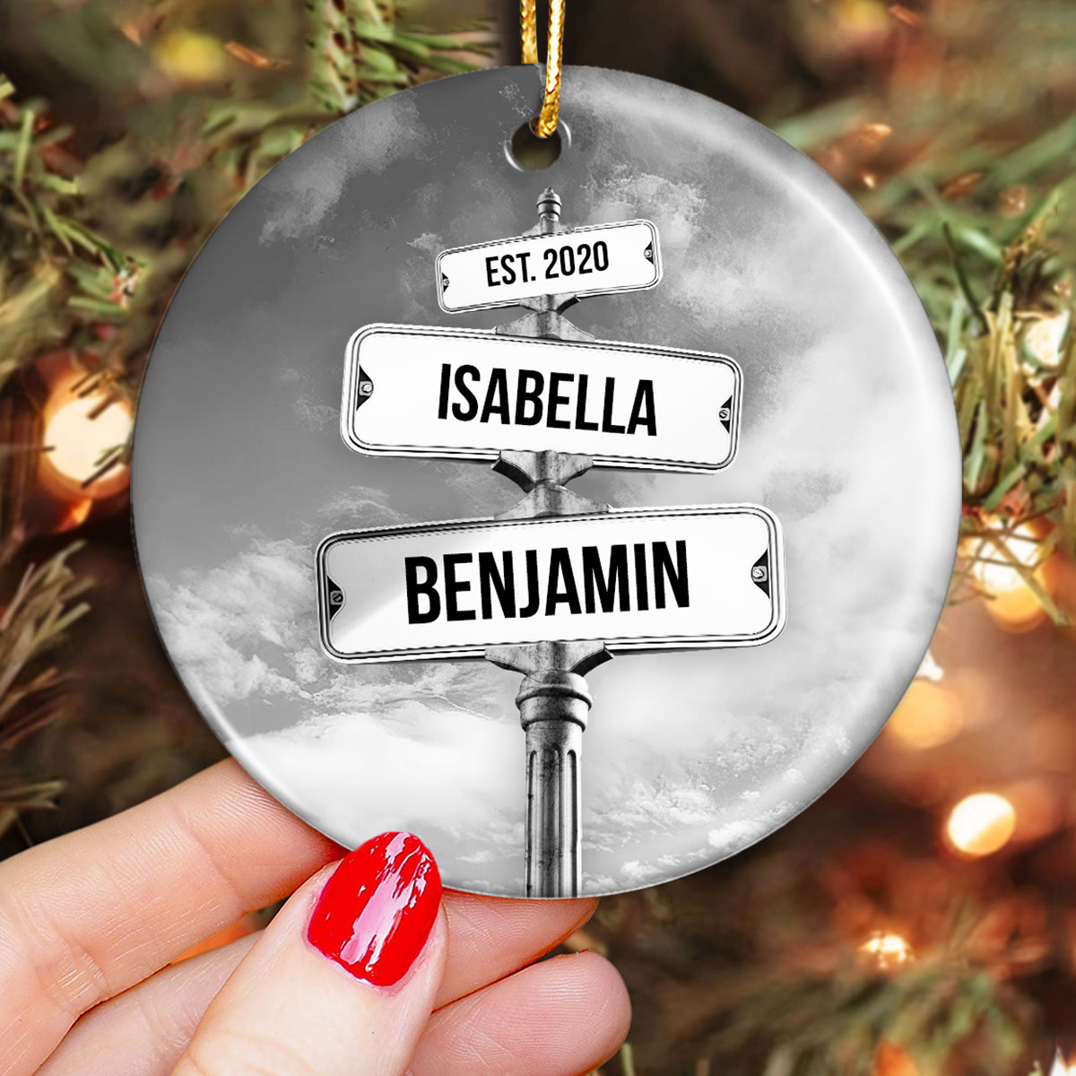 Couple Name Vintage Street Sign Personalized Ceramic Ornament, Christmas Gift For Couple