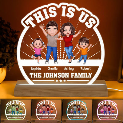 This Is Us Happy Family Doll Mom Dad Kid Dog Cat Personalized Custom Shaped Acrylic Plaque With LED Night Light