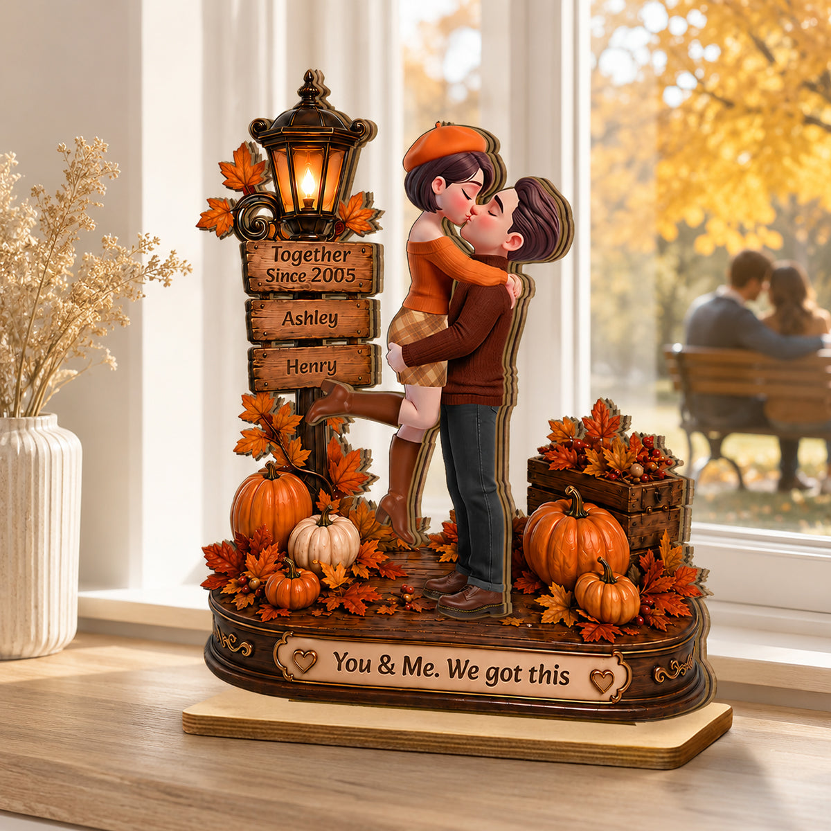 Cozy Fall Couple We Got This - Personalized 2-Layered Wooden Plaque - Fall Season Decor Gift, Gift For Couple