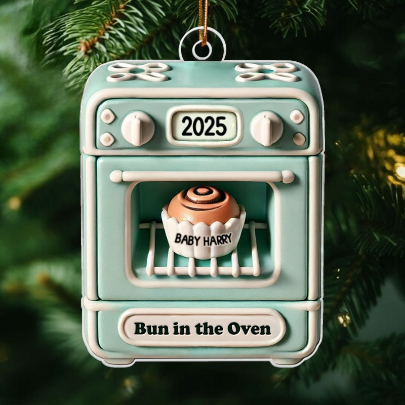 Cute Bun In The Oven Pregnancy Announcement Expecting Baby Arriving Christmas 3D Effect Personalized Acrylic Ornament