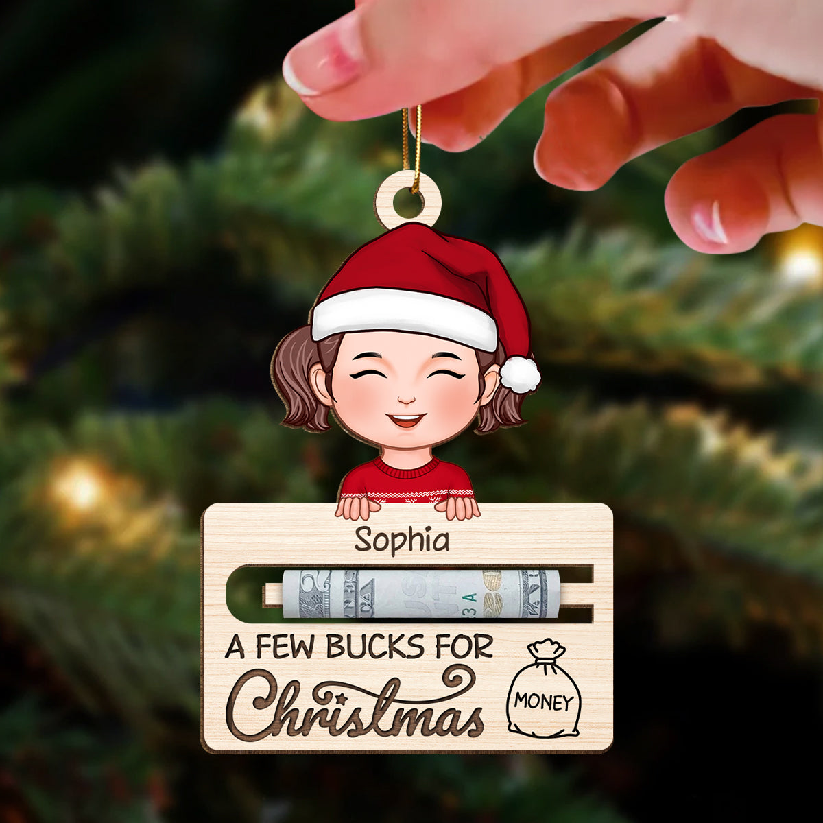 A Few Bucks For Christmas Personalized Wooden Ornament, Money Holder Ornament For Kids