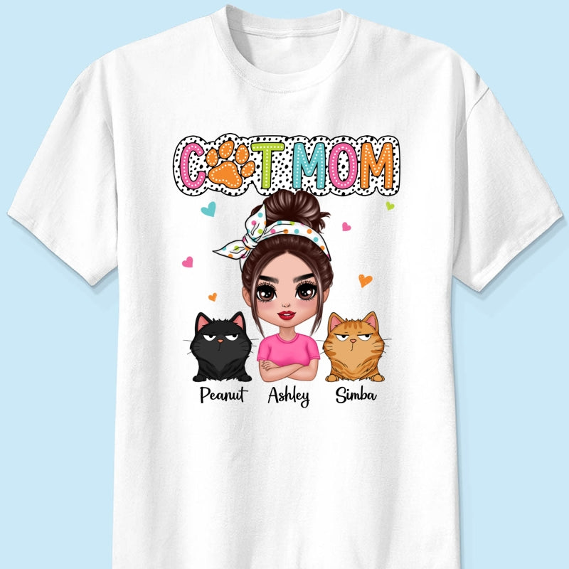 Cat Mom Summer Vibe Dots Sassy Woman & Cute Cats Personalized Shirt