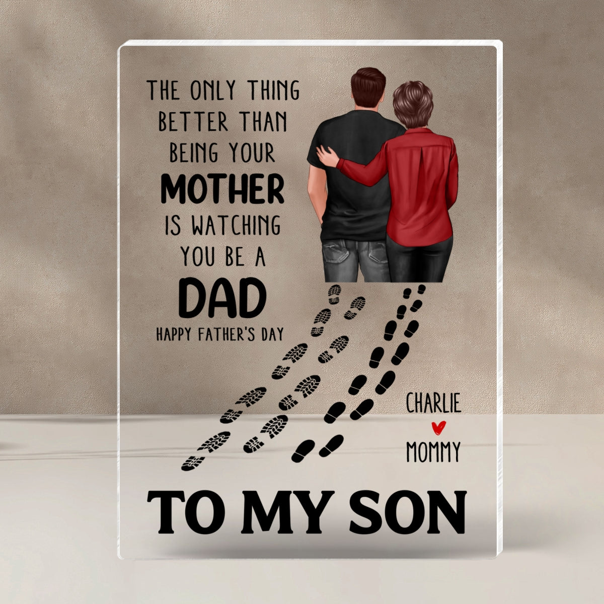 To My Son From Mom Dad Footprints Personalized Acrylic Block, Father's Day gift
