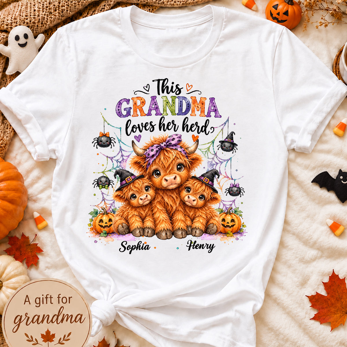 This Grandma Loves Her Herd - Personalized Shirt - Trendy Spooky Halloween Fall Tee for Grandma