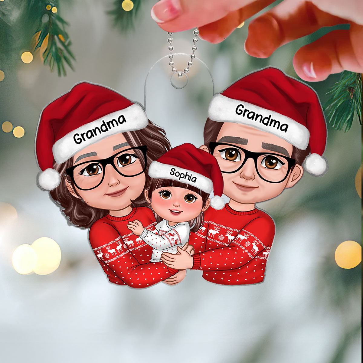 Grandma Grandpa Hugging Kid Christmas Gift For Granddaughter Grandson Personalized Acrylic Ornament