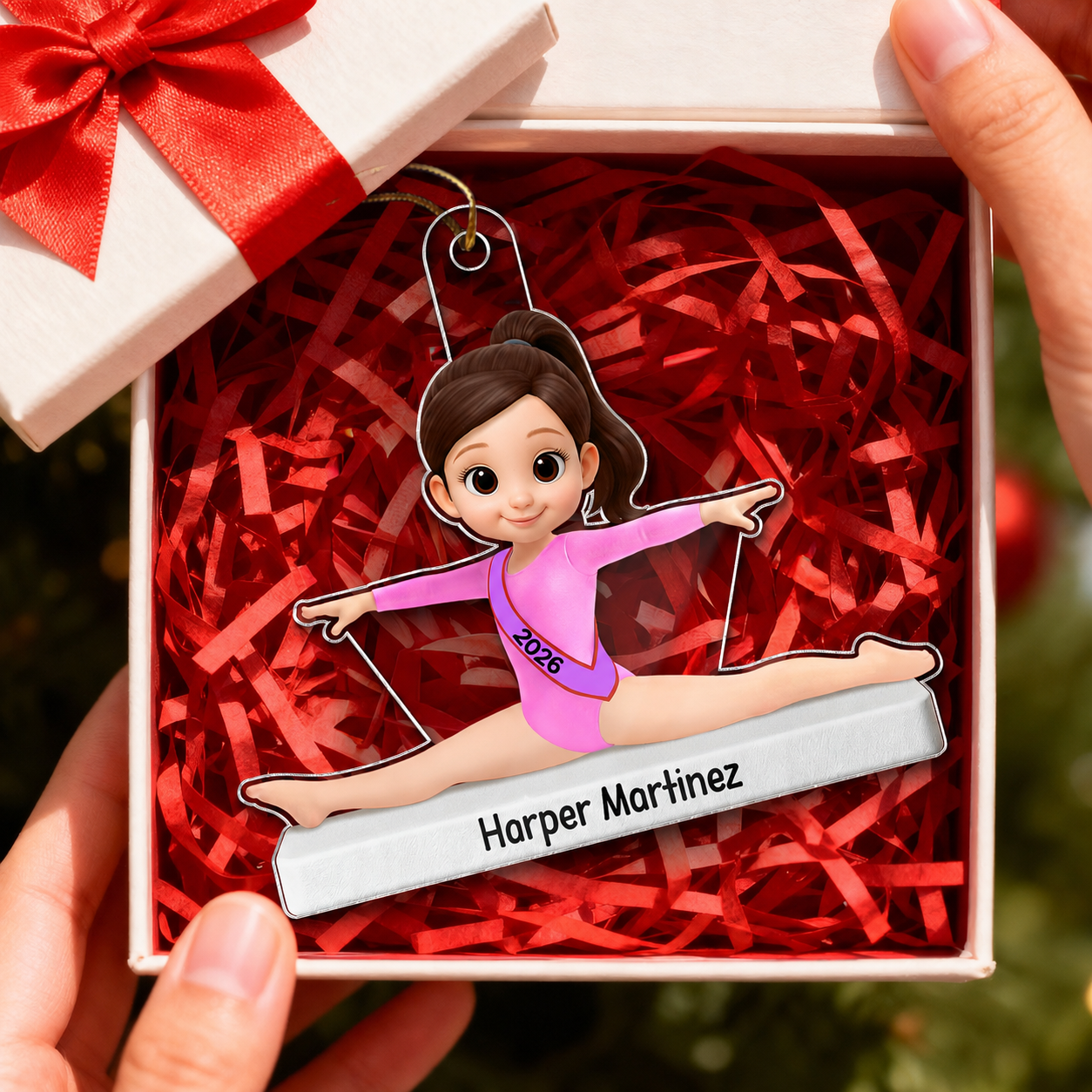 3D Effect Gymnastic Little Girl Front Split Pose - Personalized Acrylic Ornament - Gymnast Gift For Daughter, Granddaughter
