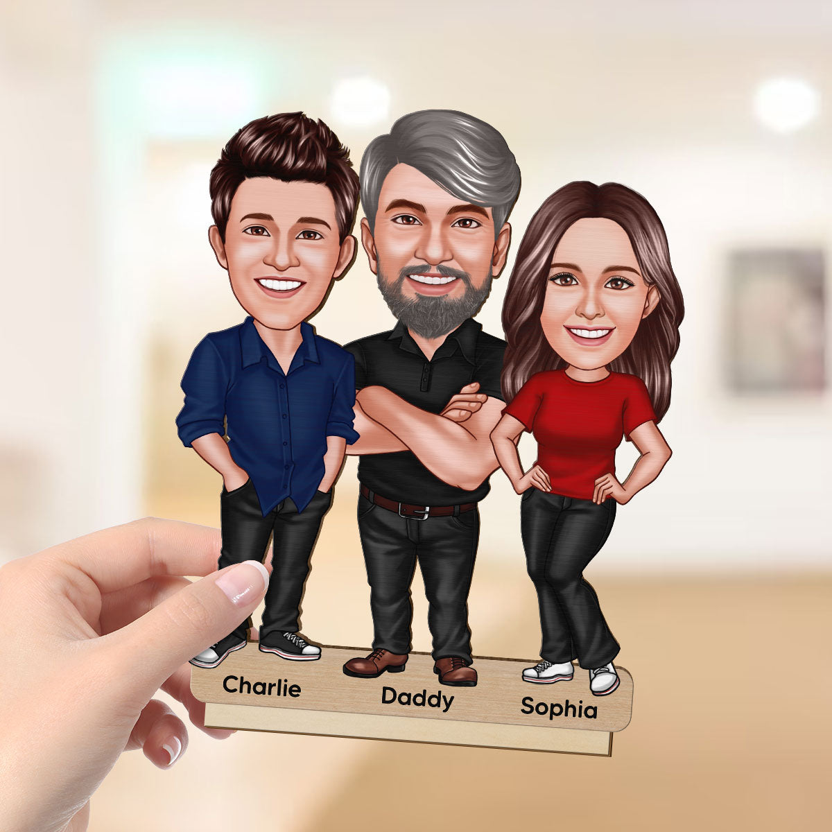 Dad Grandpa Kids Caricature Personalized Standing Wooden Plaque