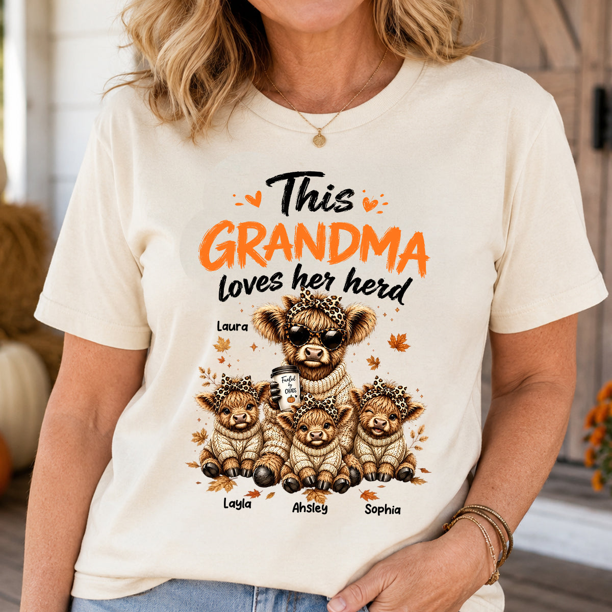 This Grandma Loves Her Herd Fall Season - Personalized Light Color Shirt - Cozy Autumn Tee for Grandma