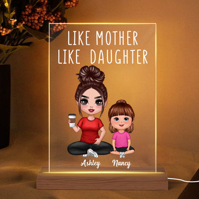 Like Mother Like Daughters Sons Doll Mom And Kids Sitting Personalized Rectangle Acrylic Plaque LED Night Light