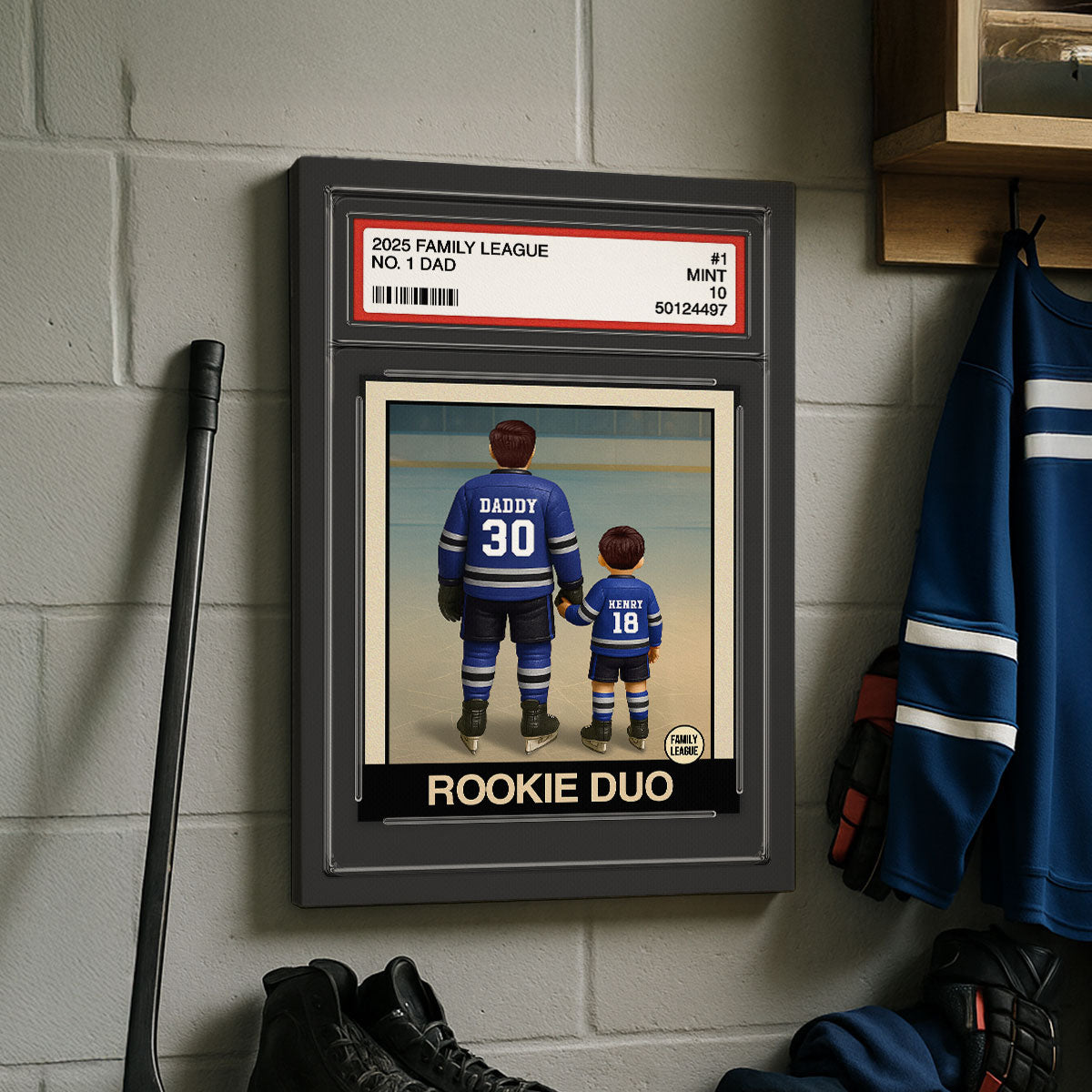 Hockey No. 1 Dad Man & Kids Trading Card Style Personalized Wrapped Canvas