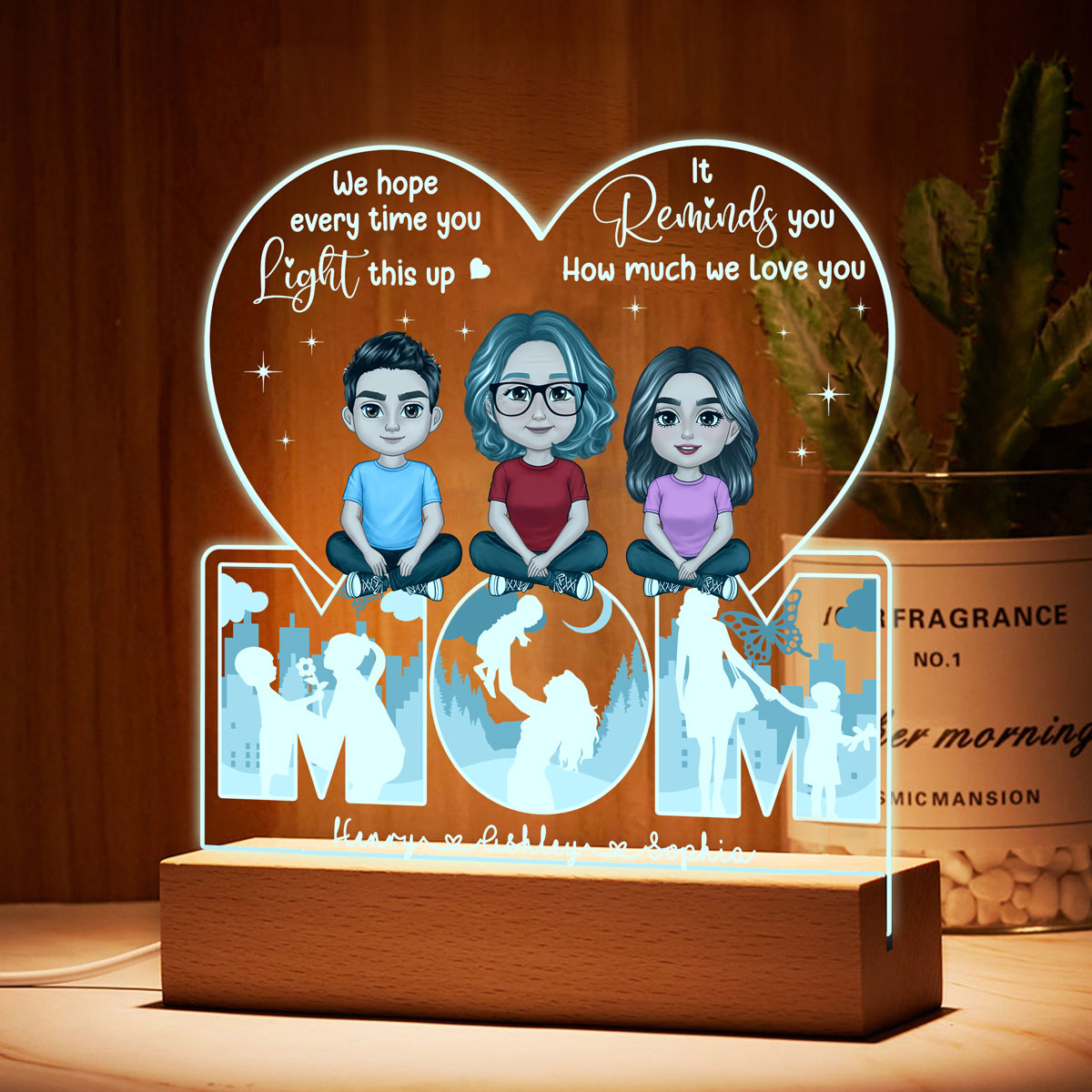 Mom We Hope Every Time You Light This Up Personalized Custom Shape Acrylic Plaque LED Night Light