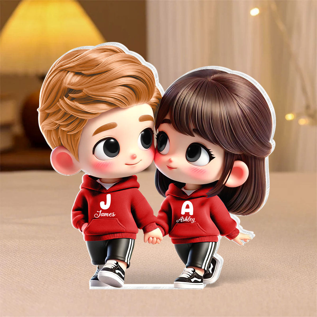 3D Effect Cute Cartoon Couple Holding Hands Personalized Acrylic Block Plaque, Anniversary &  Gift for him, Gift for her