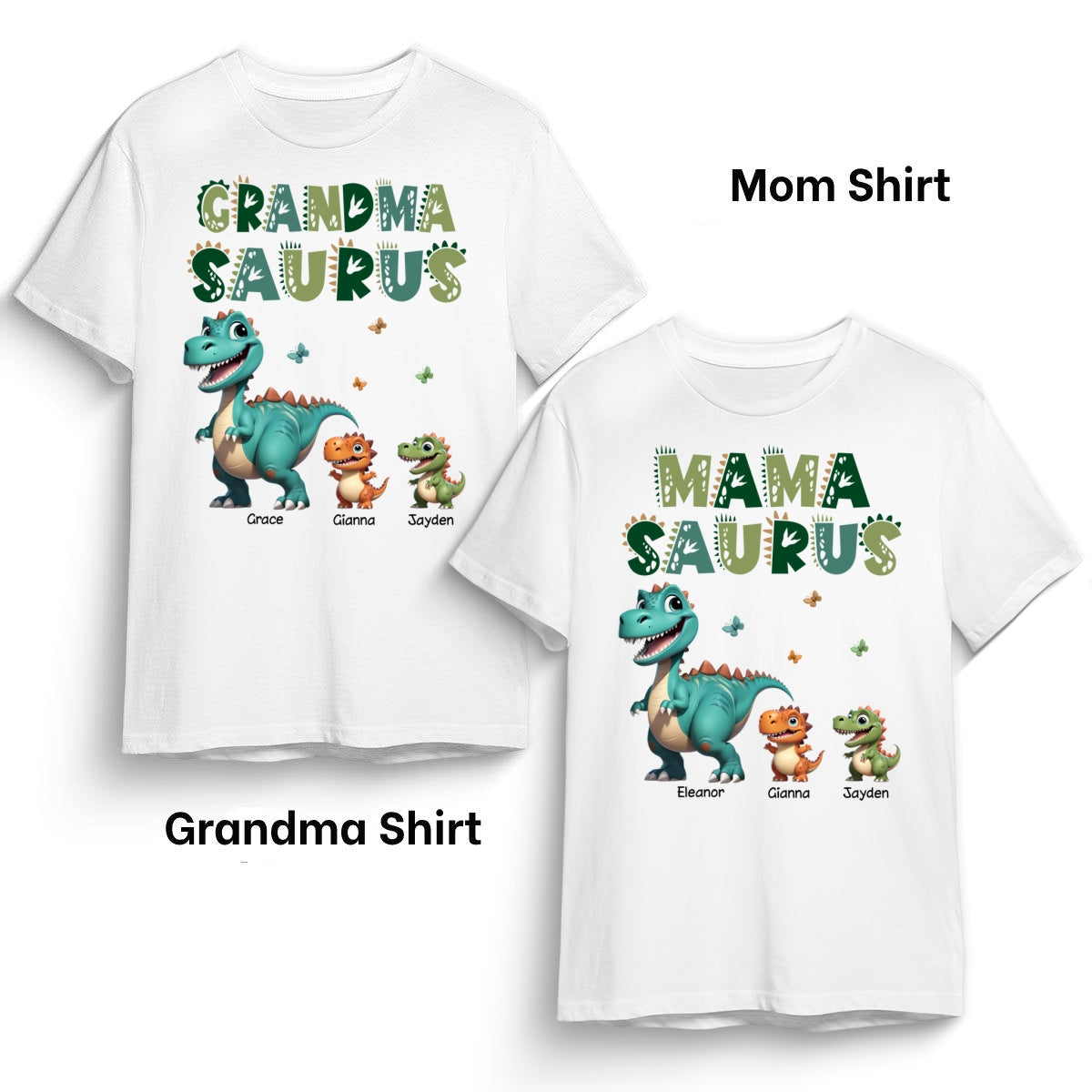 3D Effect Grandmasaurus And Mamasaurus Personalized Shirts [Set Of 2 Shirts]