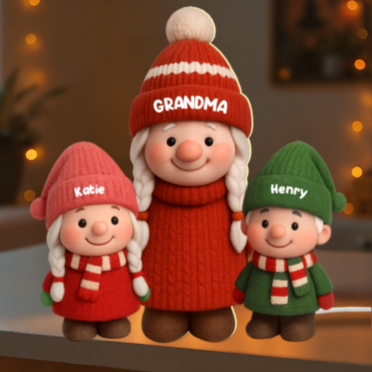3D Effect Cute Gnome Grandma And Grandkids - Personalized Light Box - Gift For Grandmas