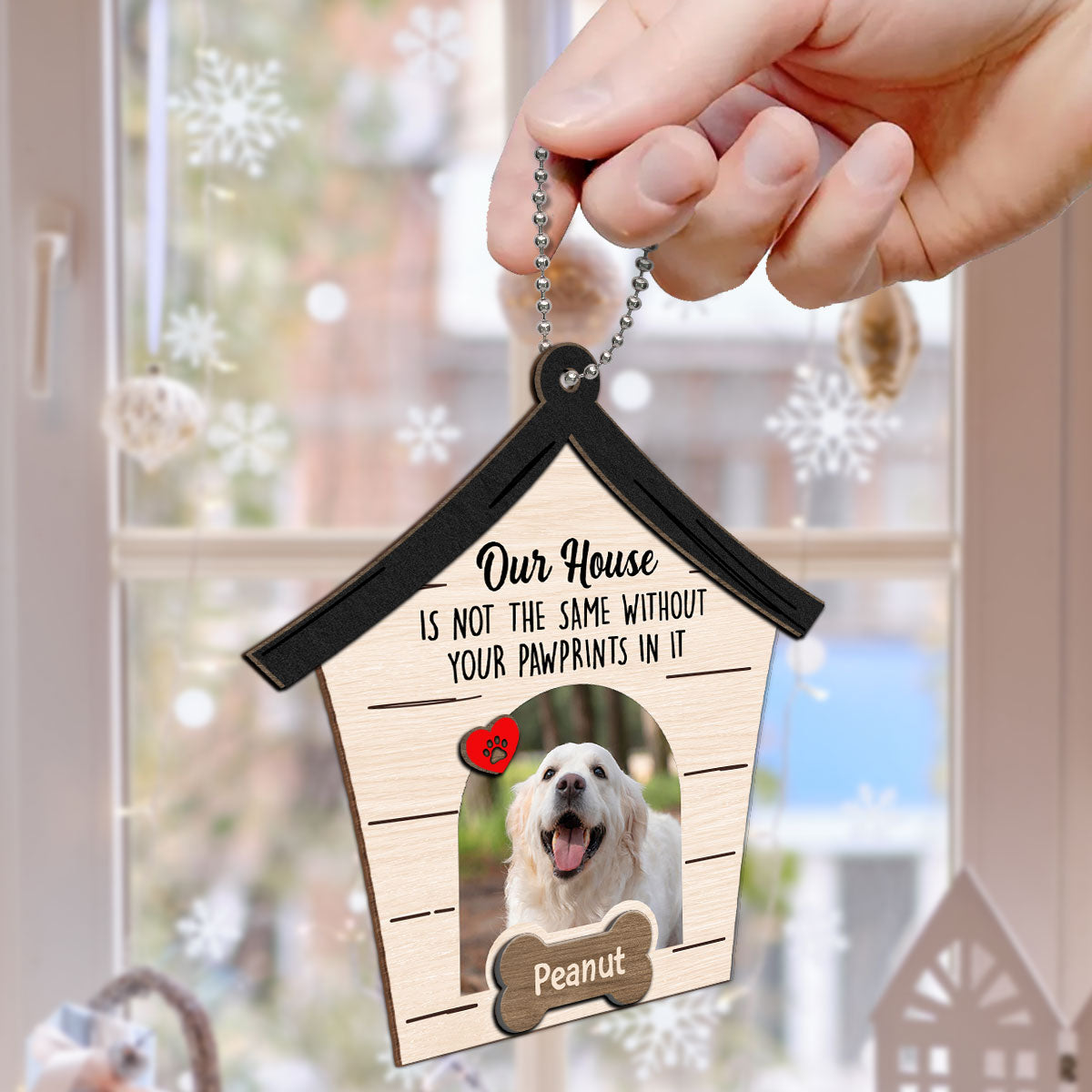 Memorial Dog Sympathy Keepsake Photo Inserted Personalized 2-Layer Wooden Ornament