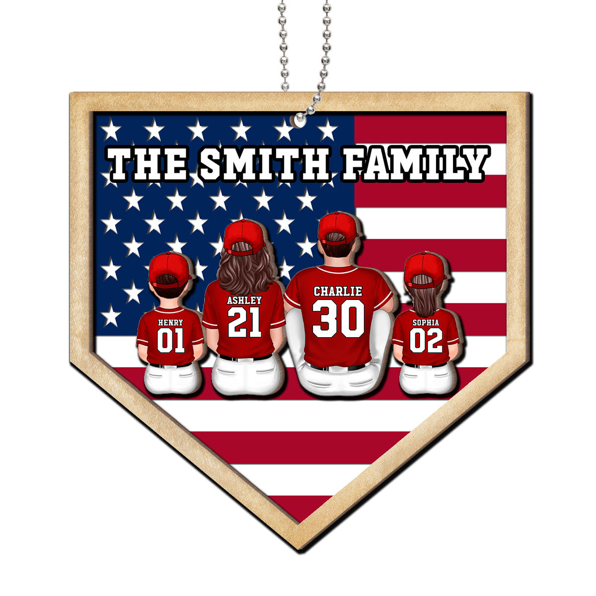 Baseball Family Sitting Personalized 2-Layer Wooden Ornament
