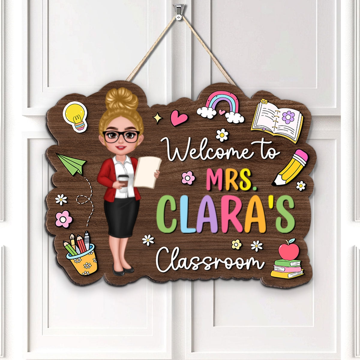 Teacher Colorful Personalized Wood Sign, Back To School Gift