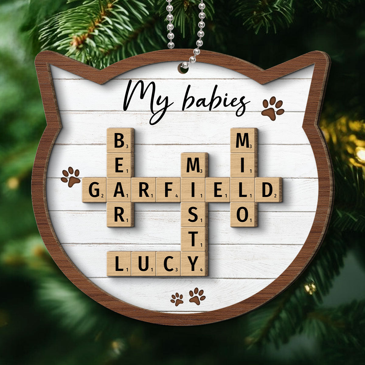 Cat Lover Gift Crossword Puzzle Art Personalized 2-Layer Wooden Ornament [Can add up to 20 cat names]