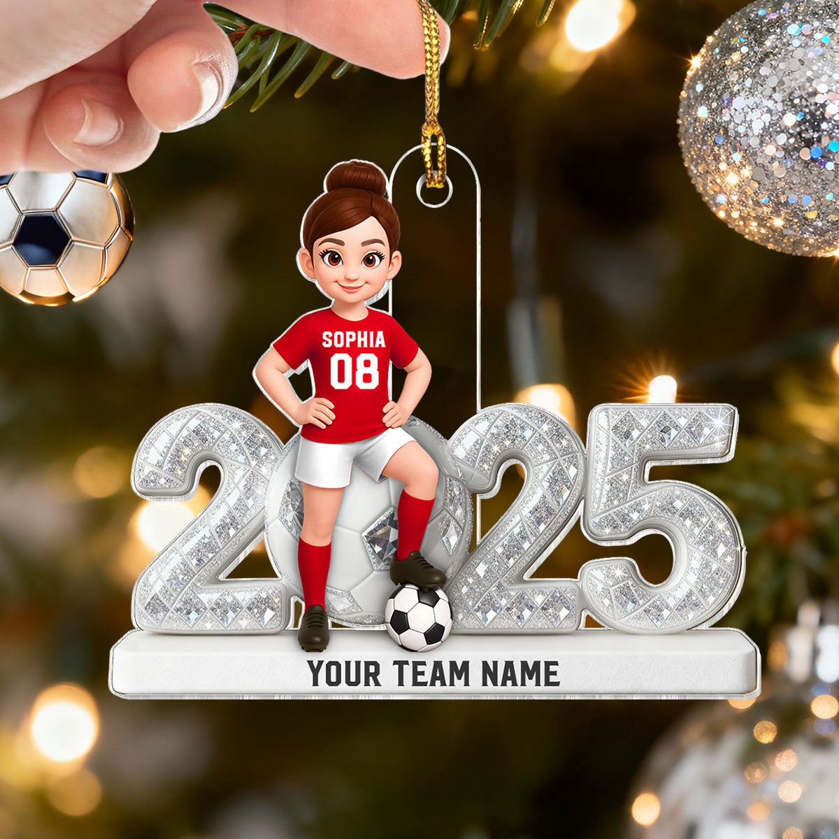 3D Shining Effect Christmas Soccer Player - Personalized Acrylic Ornament - Christmas Gift For Soccer Players