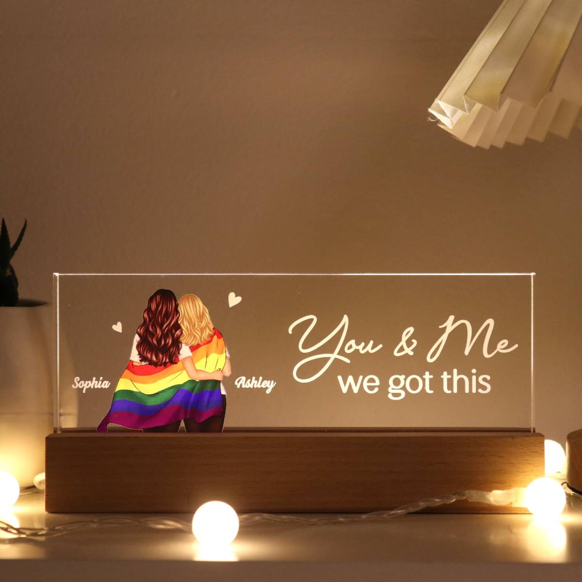 LGBT Couple Pride Month Gift Personalized Acrylic Block LED Night Light