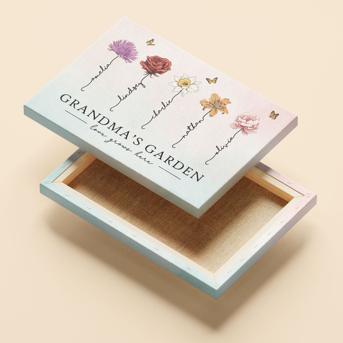 Grandma‘s Garden Love Grows Here Beautiful Birth Month Flower Gift For Grandma Mom - Personalized Canvas Prints - Gift For Grandma Mom