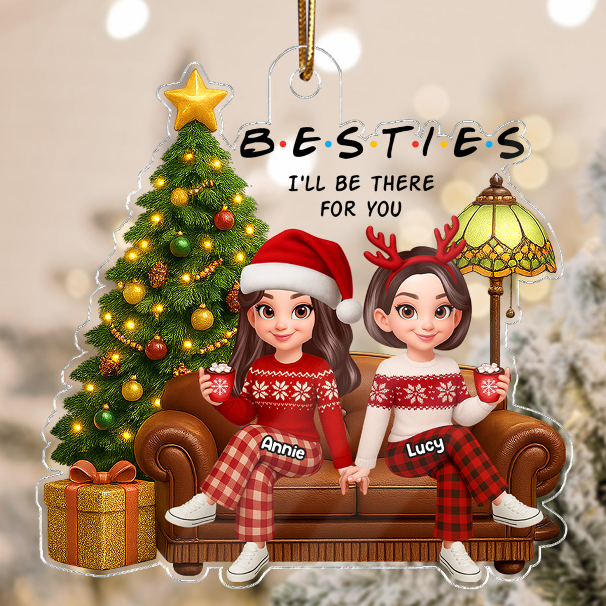 3D Effect Besties Forever Christmas Tree - Personalized Acrylic Ornament - Christmas Gift For Best Friends
