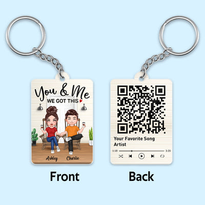 Doll Couple Sitting In Front Porch Favorite Song QR Code Personalized Acrylic Keychain