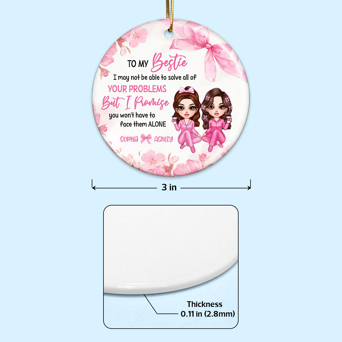 To My Besties Pink Girls Personalized Circle Ornament