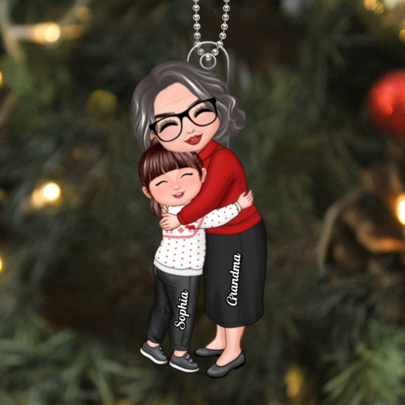Doll Grandma & Grandkid Hugging Christmas Gift For Granddaughter Grandson Grandchildren Personalized Acrylic Ornament
