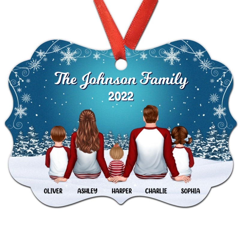 Pajamas Family In Snow Night Personalized Christmas Ornament