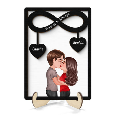Couple Kissing Infinity Hearts Hanging Personalized 2-layer Wooden Plaque,  Gift For Him, For Her