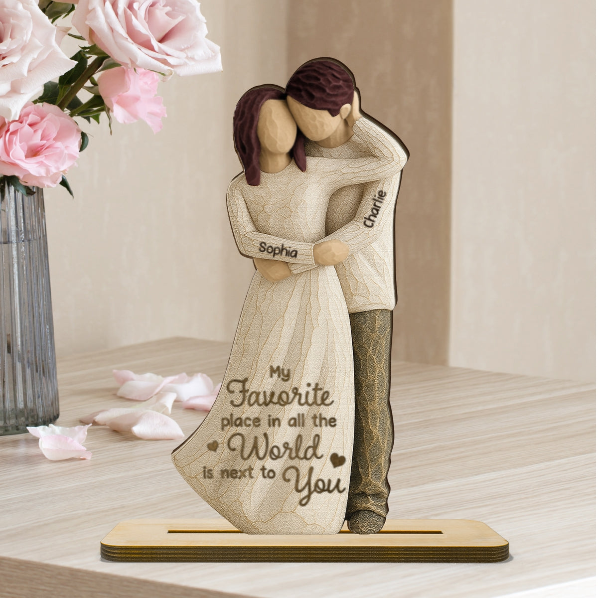 You Are My Happy Place 3D Effect Couple Personalized Standing Wooden Plaque, Gift For Him, Gift For Her
