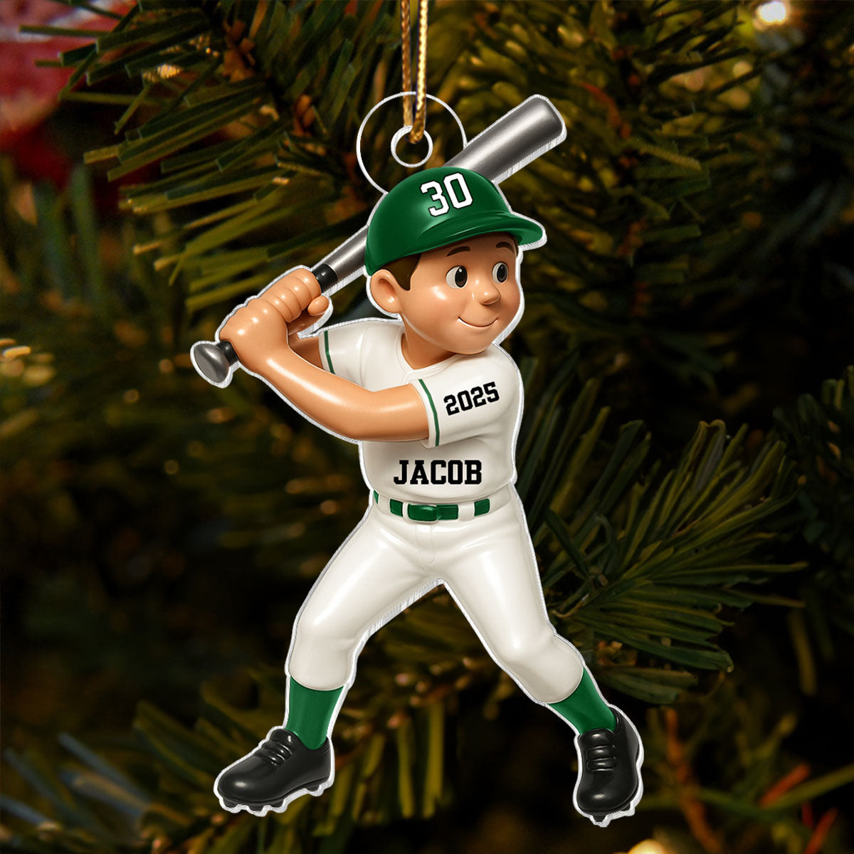Cute Baseball Player 3D Effect, Personalized Acrylic Flat Ornament, Gift for Son, for Daughter, for Grandson, for Granddaughter