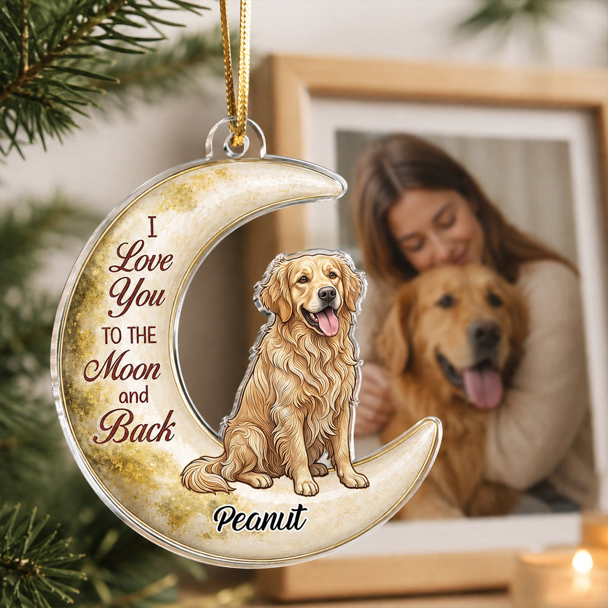 I Love You To The Moon And Back Upload Photo - Personalized Acrylic Ornament - Christmas Gift For Pet Lovers