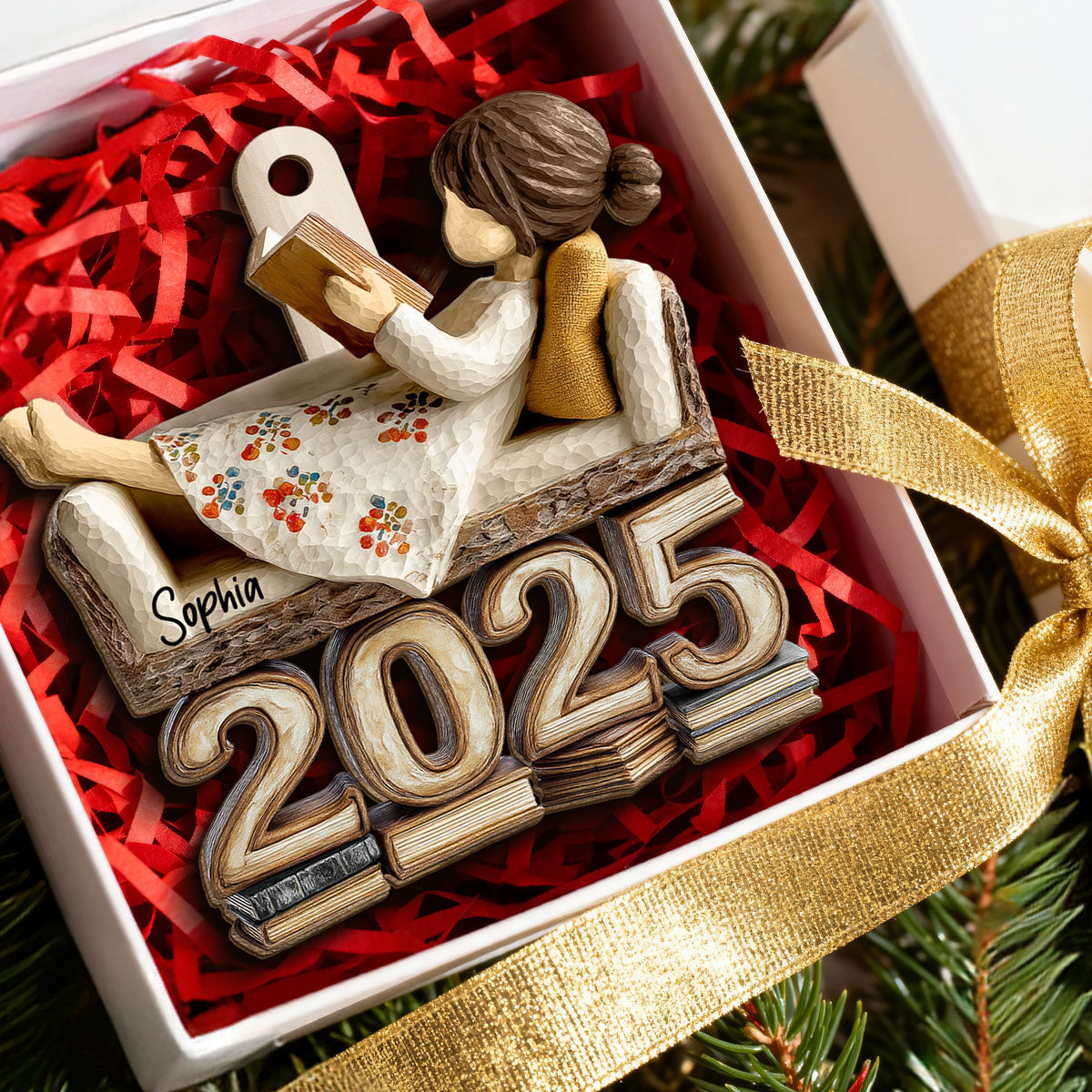 3D Effect Girl Reading Book Sofa 2025 - Personalized Wooden Ornament - Christmas Gift For Book Lover, Bookworm