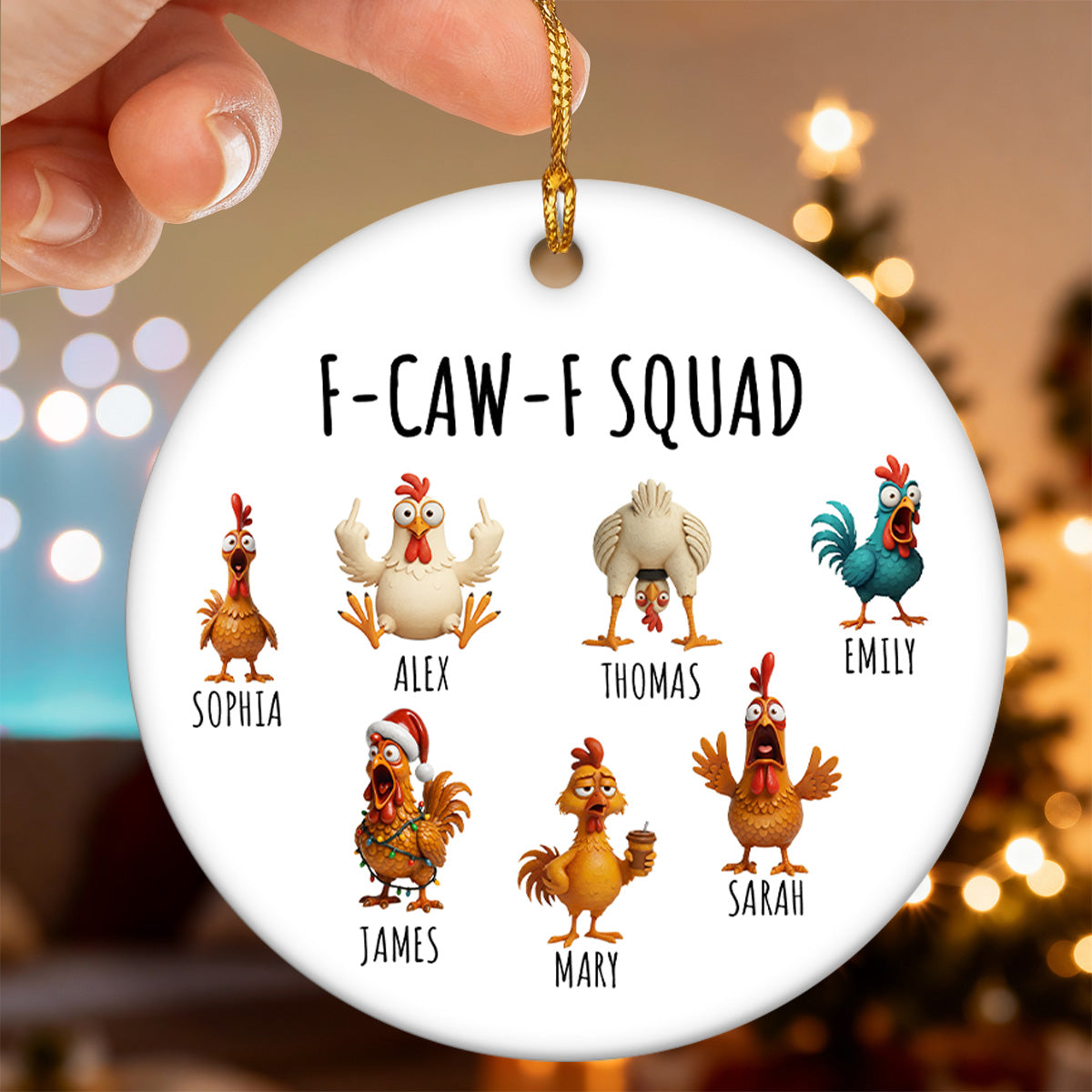 F-Caw-F Squad Funny Chicken Staff - Personalized Ceramic Ornament - Funny Gift For Coworkers, Colleagues