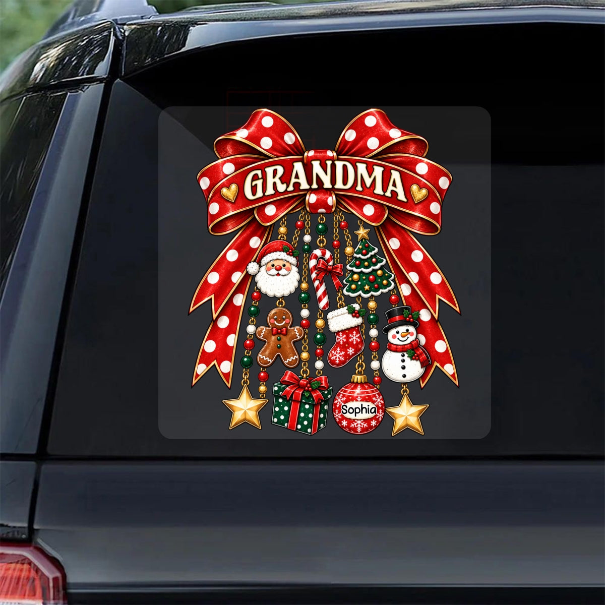 Grandma Retro Christmas Charm Bow - Personalized Decal - Trendy Christmas for Grandma